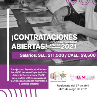 IEEN contratar&aacute; cientos de supervisores y capacitadores asistentes electorales locales