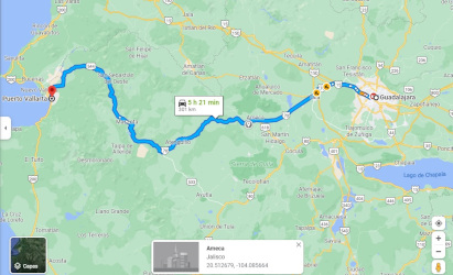 La ruta m&aacute;s corta de Guadalajara a Puerto Vallarta, es por Ameca, Jalisco